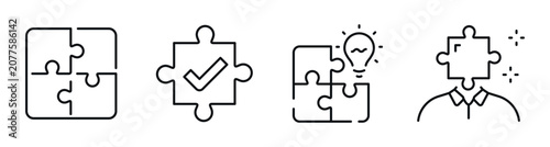 Fotografía Puzzle piece icons showing problem solving solution and idea generation
