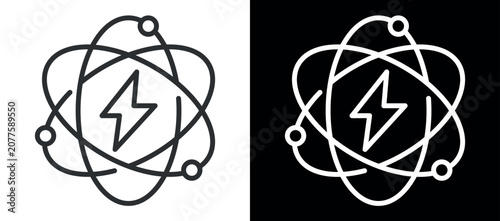 Εκτύπωση καμβά Simple atomic structure icon with orbiting electrons and lightning bolt