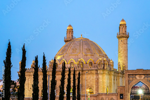 Taza Pir Mosque Golden Dome and Minaret at Blue Hour