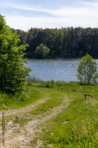 A dirt road near the lake