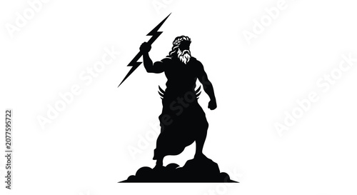Obraz na plátně A bearded man holding a lightning bolt depicted as a black silhouette zeus greek