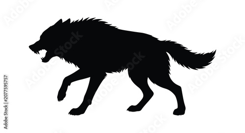 Принти на полотні Black silhouette of a snarling wolf in profile against a white background silhou