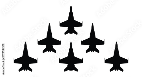 Photos Six fighter jet silhouettes arranged in a formation against a white background s