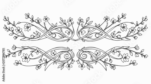 Intricate symmetrical vine border design featuring floral scrollwork.