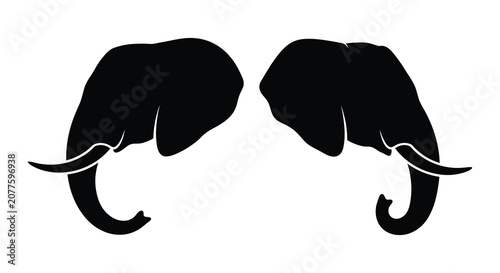 Photography Two elephant heads facing each other black and white graphic silhouette elephant