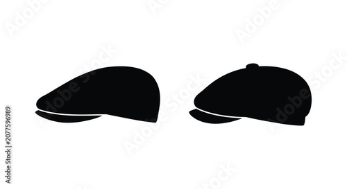 Konstfotografi Two flat cap silhouettes against a white background showcasing classic headwear