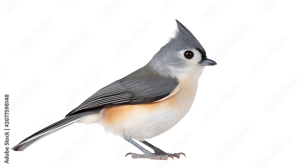 Fototapeta premium Tufted Titmouse Bird Profile Isolated on Plain White Background