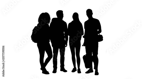 Fotografie Four silhouettes standing together outdoors isolated on transparent background,
