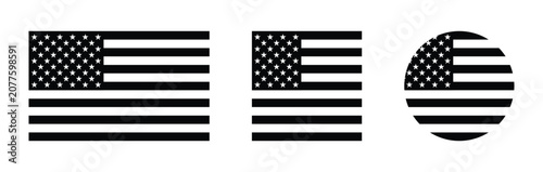 United States Flag Icon Black and White American Stars and Stripes Vector Illustration Collection