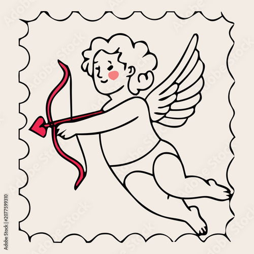 Cute Cupid Angel with Bow and Arrow Vector Illustration.Hand Drawn Cupid Cartoon Vector for Valentine's Day.Baby Cupid Angel Clipart with Heart Arrow SVG.Cupid Valentine Sticker SVG PNG EPS Vector.