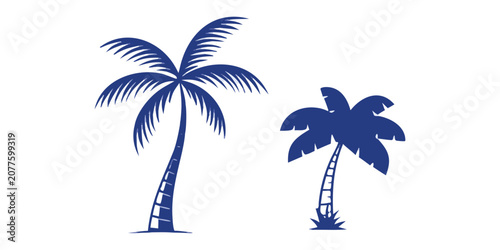 Tropical Palm Tree Vector Silhouette Illustration.Coconut Palm Tree Clipart, SVG ,EPS.Hand Drawn Palm Tree Vector Isolated on White.Tropical Beach Palm Tree Flat Vector Design.