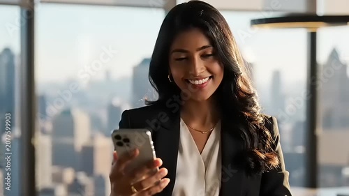 Businesswoman Using Smartphone In Office.
