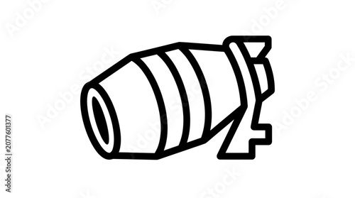 A bold black and white line art icon representing a heavy industrial concrete mixer truck for construction site projects