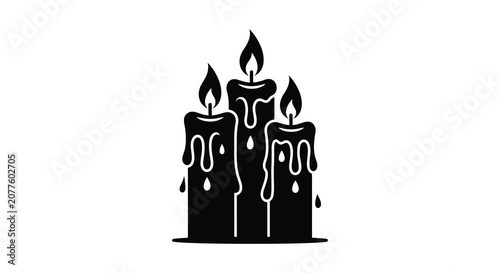 Fotografie Black Silhouette Of Three Dripping Wax Candles Minimalist Style