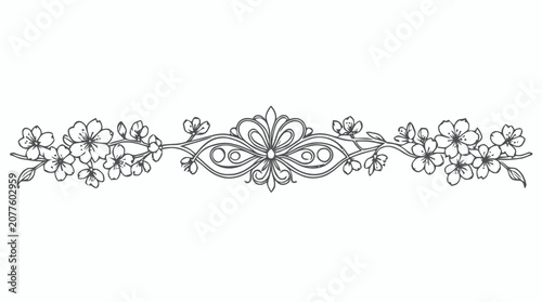 Elegant black and white floral ornamental border with intricate scrollwork for decorative designs and invitations.