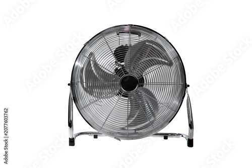 Industrial Chrome Floor Fan Isolated on White Background Front View