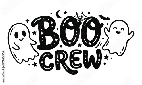 Halloween typography boo crew graphic with ghosts