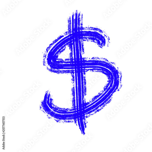 Blue dollar sign currency symbol hand drawn doodle sketch