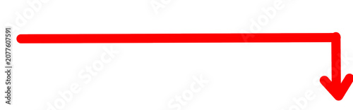 Red L shaped corner arrow bending downward doodle sketch