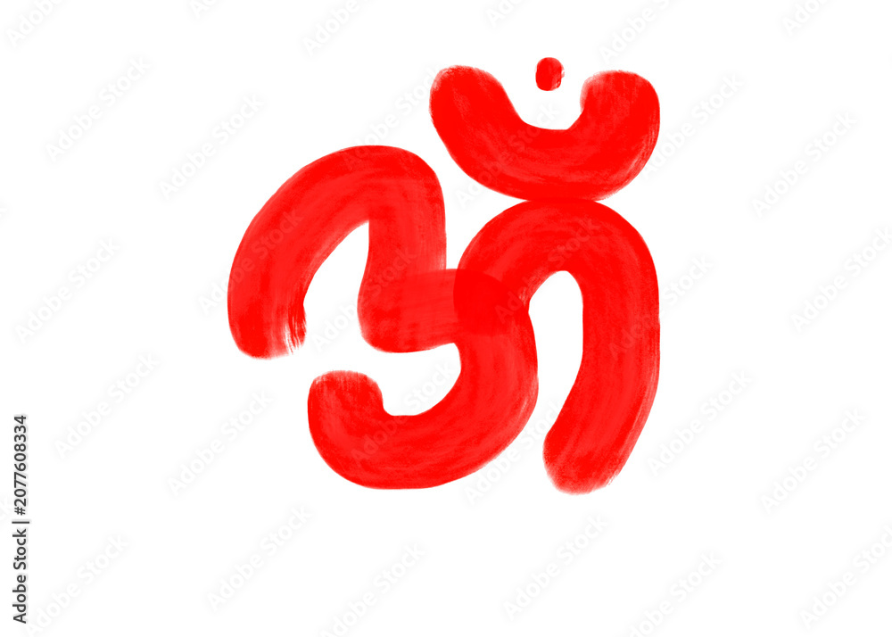 Fototapeta premium Red Om Aum Hindu symbol hand drawn doodle spiritual icon