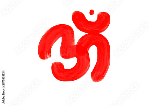 Red Om Aum Hindu symbol hand drawn doodle spiritual icon