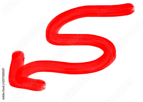 Red S shaped curve arrow doodle hand drawn brush stroke