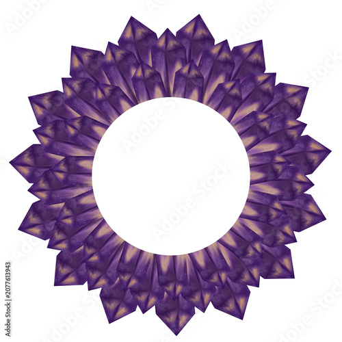 Elegant crystal wreath with purple amethyst gemstones forming a round frame. Decorative border with copy space for invitations, branding, posters, social media, and creative designs