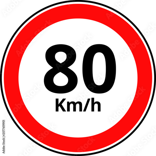 Circular Red Maximum Speed Limit 80 Road Sign Vector