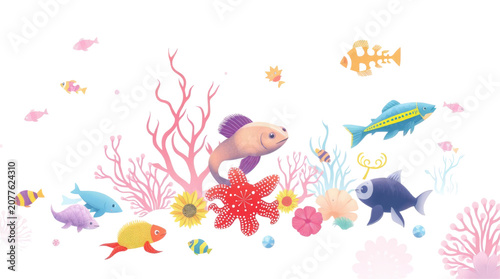 Tableau sur toile Underwater Vibrant Colorful Cartoon Marine Life Illustration for Kids Designs