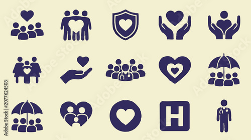 Tableau sur toile Healthcare and Community Support Icons: People, Care, Protection