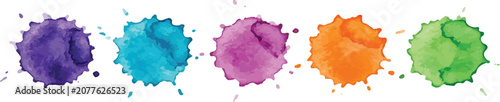 Fotografie Set of five watercolor splashes in various bright colors with watercolor