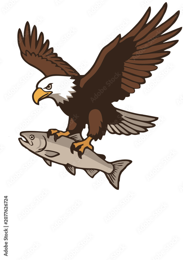 Fototapeta premium Bald Eagle Family Mascot Character in Nest with Chicks Vector Illustration