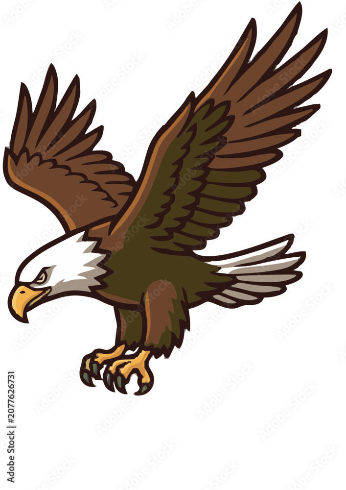Fototapeta premium Flying Bald Eagle Mascot Character Approaching Nest Vector Illustration