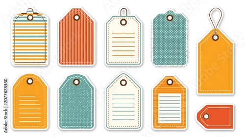 Set of colorful decorative gift tags and labels isolated on white background