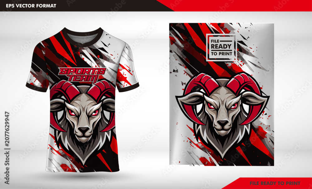 Fototapeta premium Esports Jersey Template with a Powerful Ram Head Mascot Design for Sports Team Uniform Ready to Print