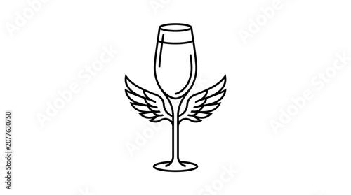 Wine glass with angel wings symbol.