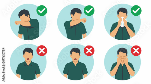 Obraz na płótnie Hygiene Etiquette: Correct Coughing, Sneezing, and Face Touching Guide