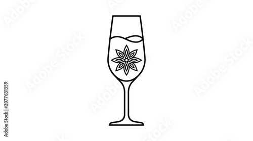 Wine Glass with Flower Design Inside.