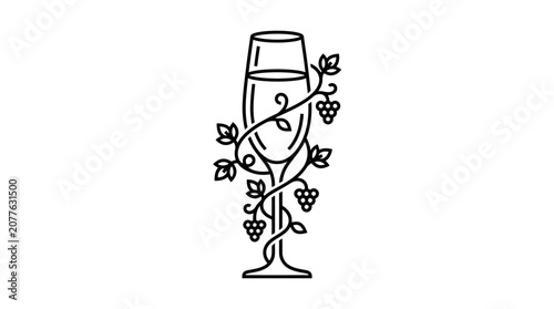 Wine Glass with Grape Vine Stem.