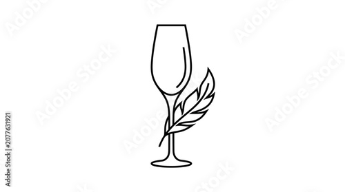 Wine Glass with Leaf Design Stem.