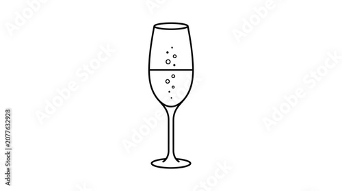 Champagne wine glass with bubbles.