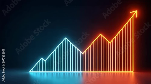 neon business graph on black background. Successful, growth, Increased and trend neon line graph..