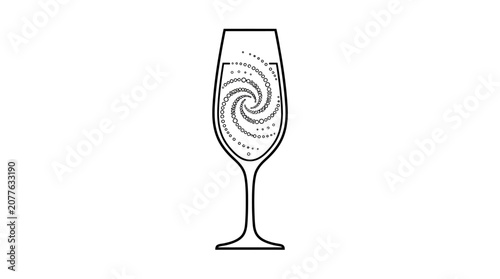 Champagne wine glass with swirl design.