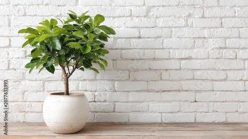 Potted green plant with round leaves in a speckled ceramic vase on a white surface. Minimalist still life, modern home decor, Scandinavian interior design, and nature aesthetic concept.
