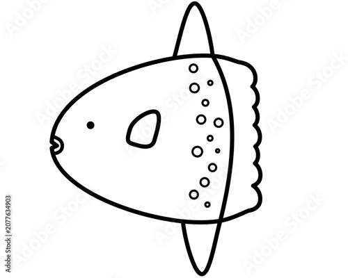 マンボウのモノクロアイコン シンプルな海の生き物ベクターイラスト