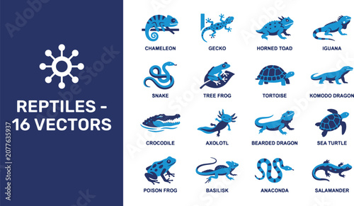 Obraz na plátně Editorial collection of 16 professional blue vector icons representing various r