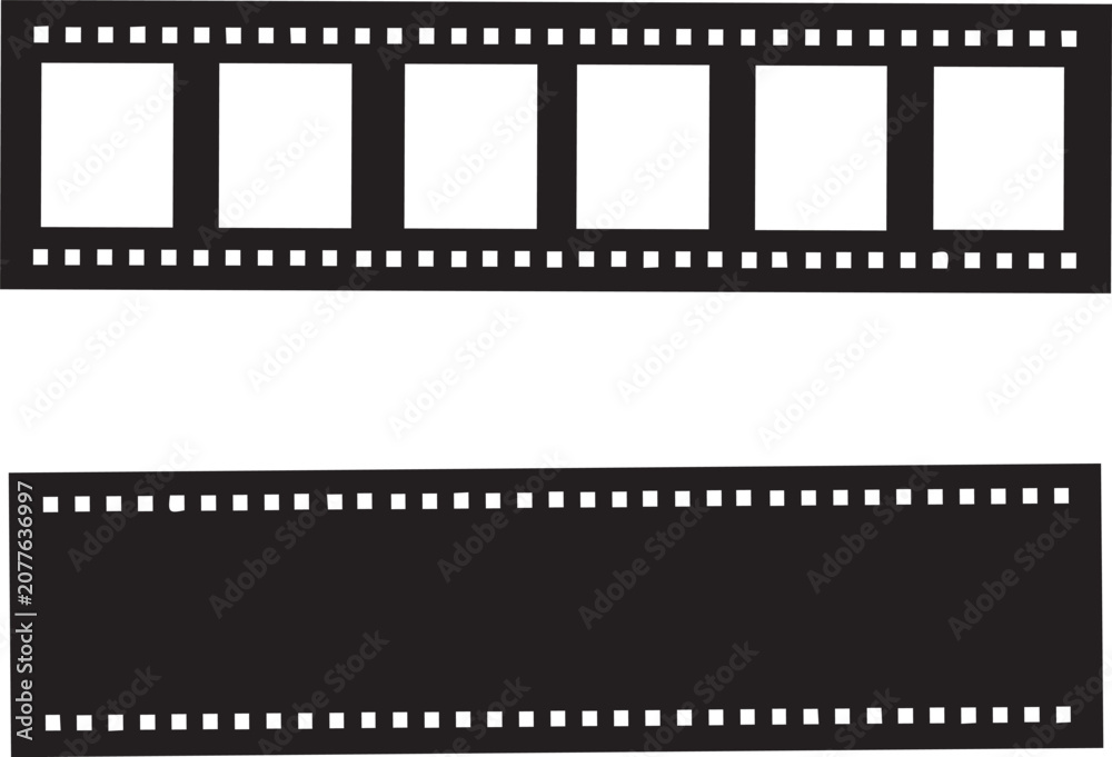 Obraz premium Film strip frame template with empty slots, retro cinema tape, movie reel borders with distressed textures, strips