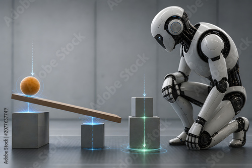 Robot studying gravity balance and contact forces