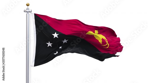 Papua New Guinea flag waving looping with transparent background, with alpha matte layer for transparency in the background.