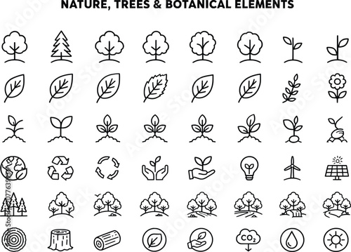Bild auf Leinwand Nature trees and botanical elements icons collection for ecology and conservatio